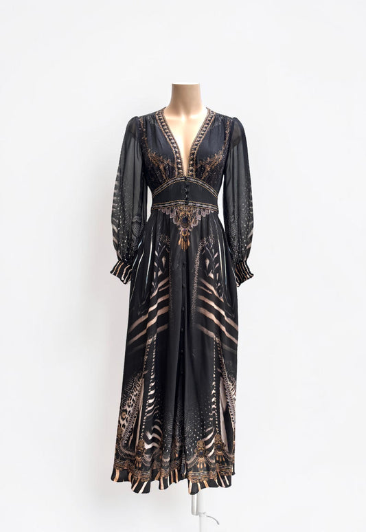 Camilla Quechua King Silk Maxi Dress with Shaped Waistband — Size XXS
