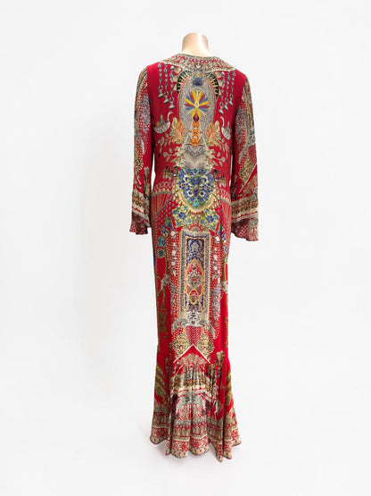 Camilla Red Silk Kimono Cardigan with Crystal Detail — Size XS