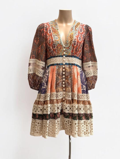 Zimmermann Devi Spliced Billow Linen Mini Dress — Size 1