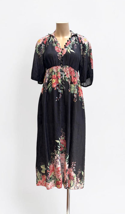 Zimmermann Bellitude Linen Maxi Dress in Black Floral- OP