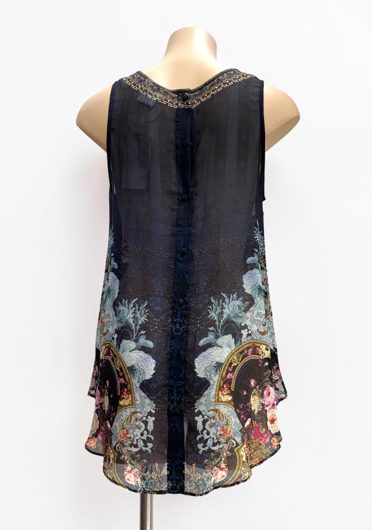 Camilla Fields Of Treasure Silk Button Back Top — Size XXS