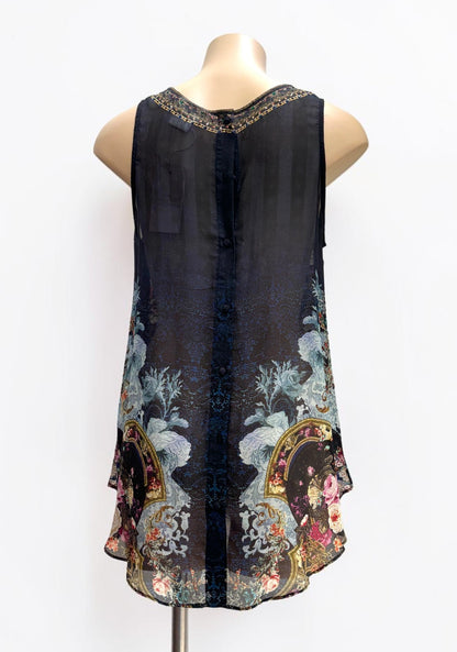 Camilla Fields Of Treasure Silk Button Back Top — Size XXS