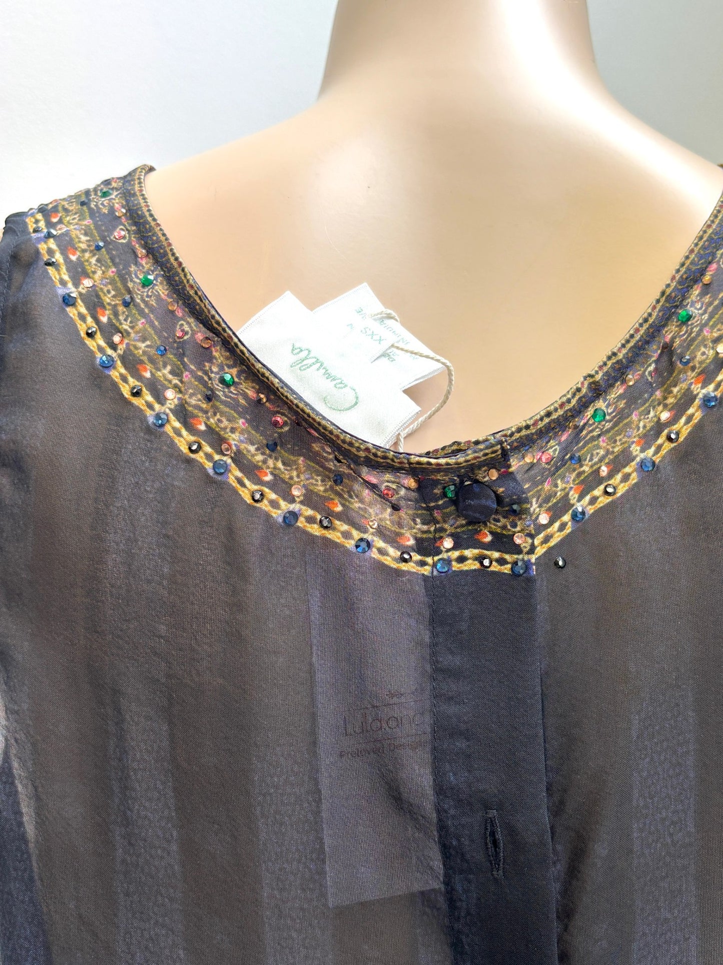 Camilla Fields Of Treasure Silk Button Back Top — Size XXS