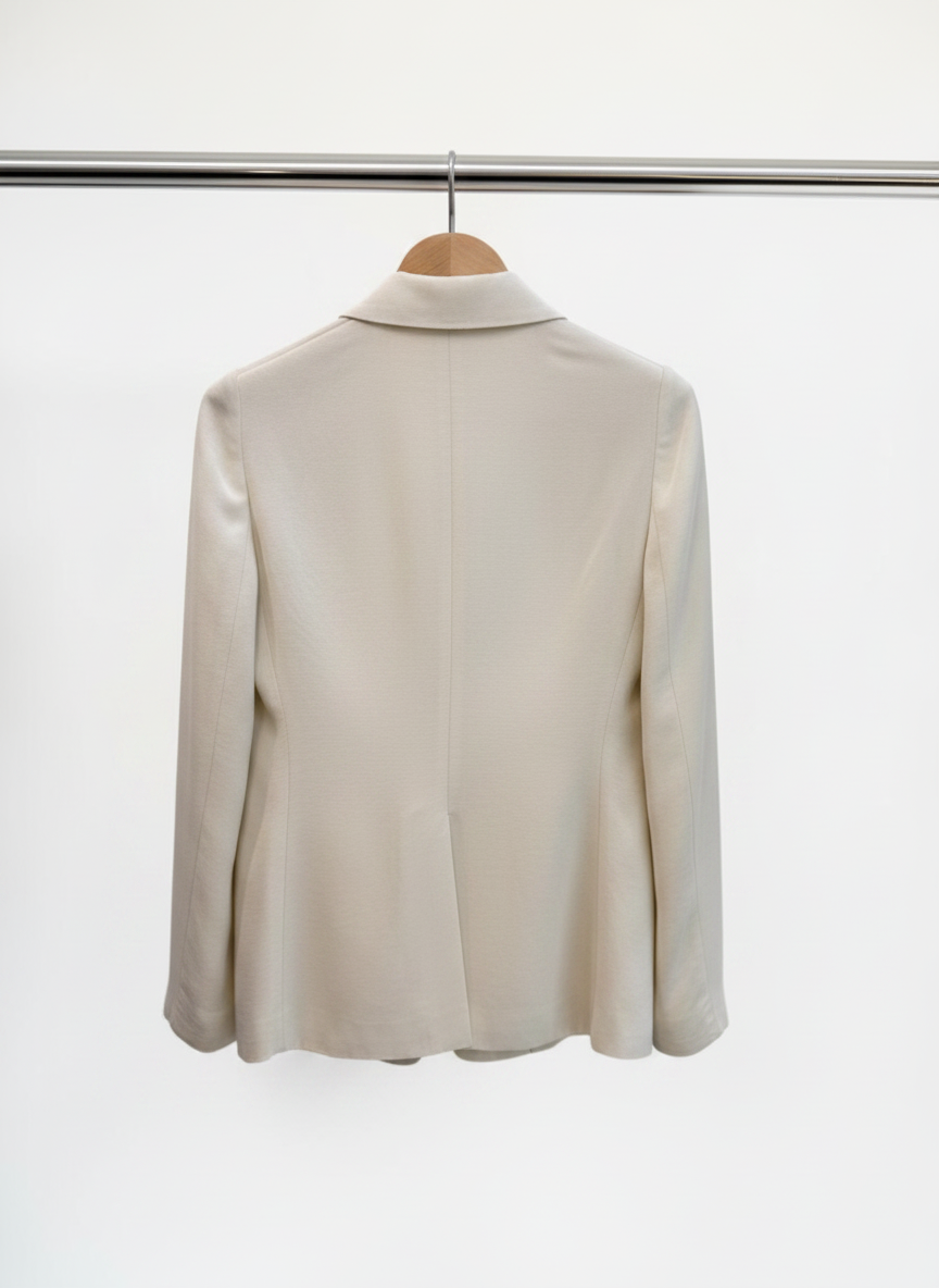 Carla Zampatti Ivory Crepe Long Line Blazer Jacket — Size 10