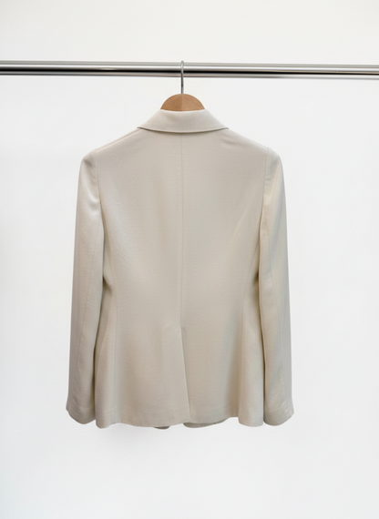 Carla Zampatti Ivory Crepe Long Line Blazer Jacket — Size 10