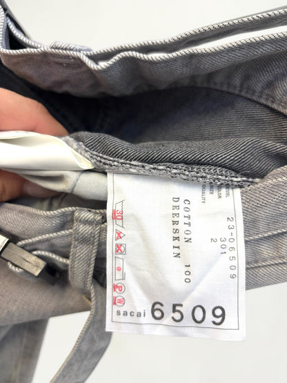 Sacai Boot Cut Belted Denim Jeans in Grey Wash — Size US 2/S-M
