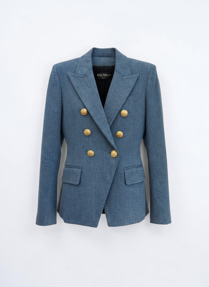 Balmain Blue Denim Double-Breasted Blazer – New With Tags – Size 40