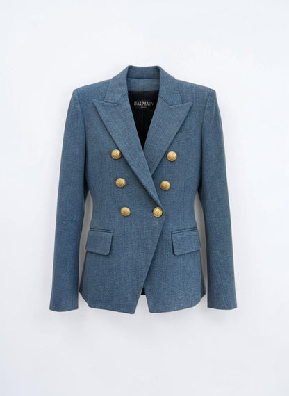 Balmain Blue Denim Double-Breasted Blazer – New With Tags – Size 40