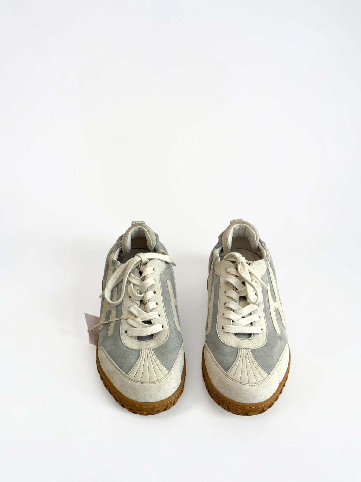 Hermès Jet Grey Suede & White Leather Sneakers — Size 38.5