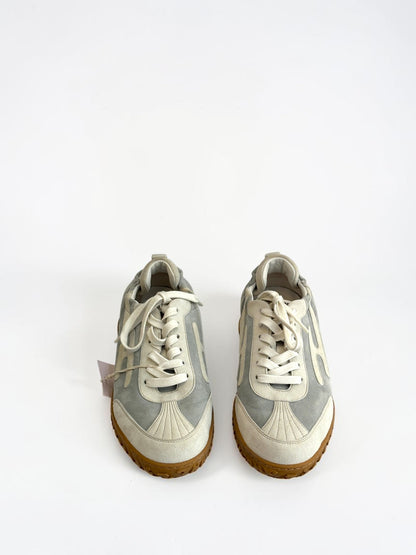 Hermès Jet Grey Suede & White Leather Sneakers — Size 38.5