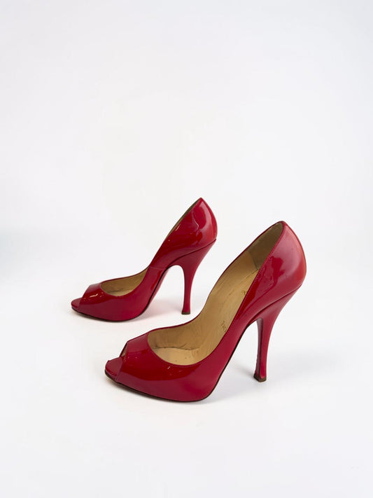 Christian Louboutin Maryl 120 Red Patent Peep Toe Pumps — EU 38