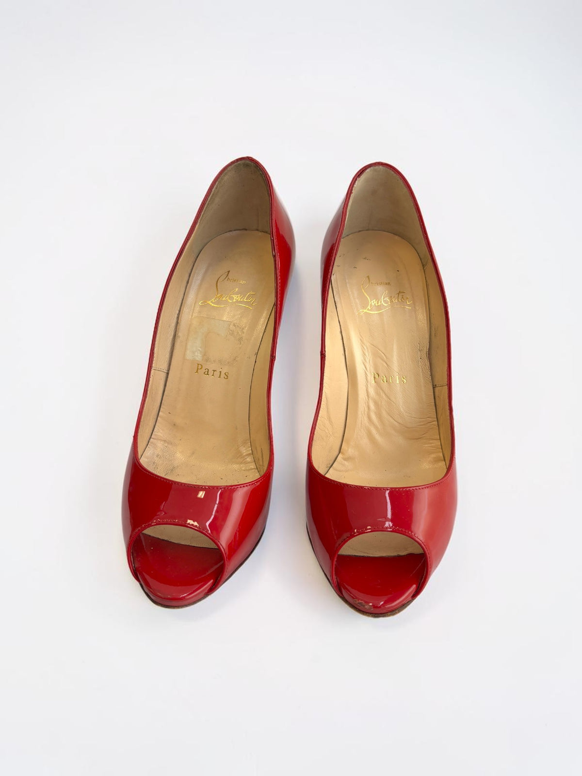 Christian Louboutin Maryl 120 Red Patent Peep Toe Pumps — EU 38