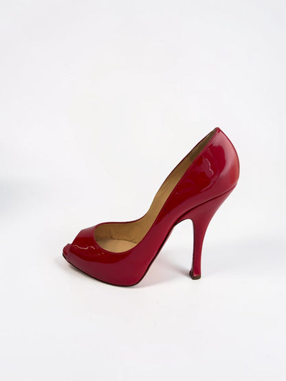 Christian Louboutin Maryl 120 Red Patent Peep Toe Pumps — EU 38