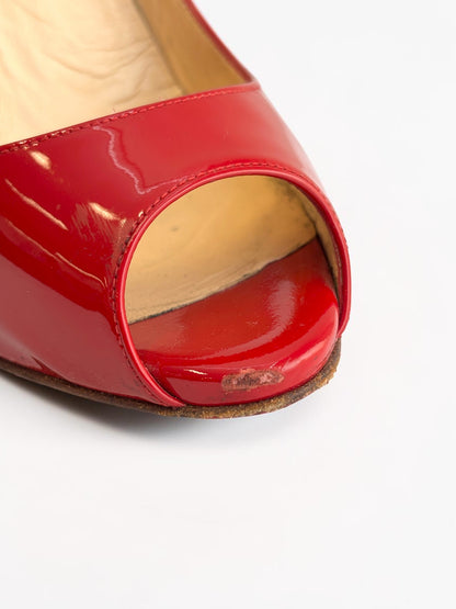 Christian Louboutin Maryl 120 Red Patent Peep Toe Pumps — EU 38