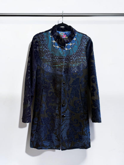 Desigual Blue & Black Velvet Coat — Size 44