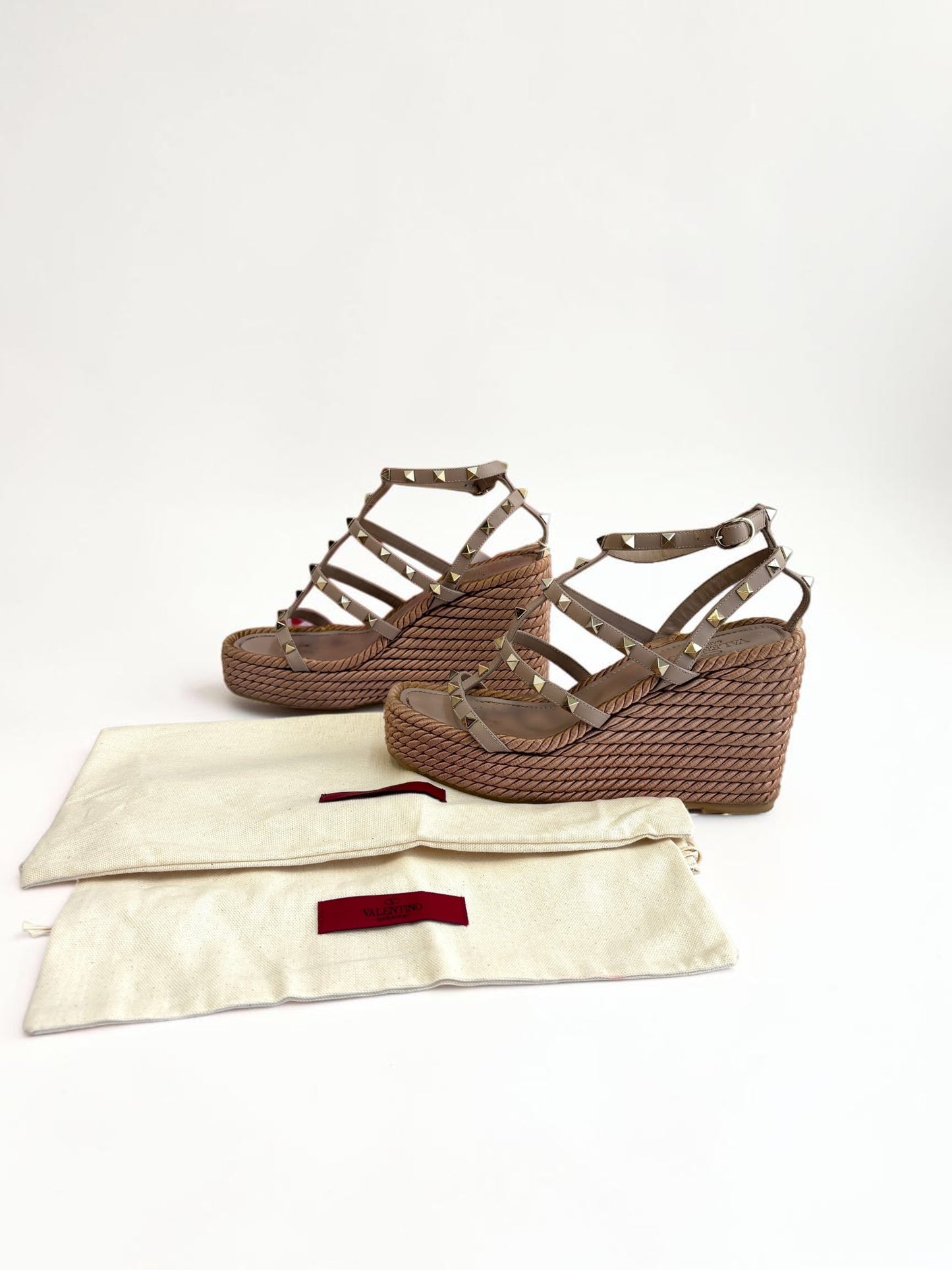 Valentino Garavani Rockstud Espadrille Wedge Sandal — Size 38