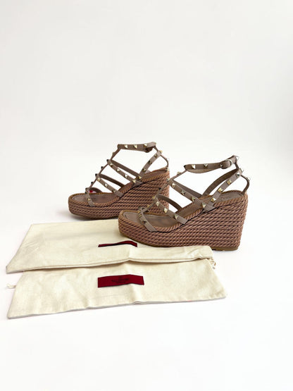 Valentino Garavani Rockstud Espadrille Wedge Sandal — Size 38