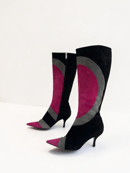 Sergio Rossi Pelle Royal Suede Knee-High Boots in Black — Size 39