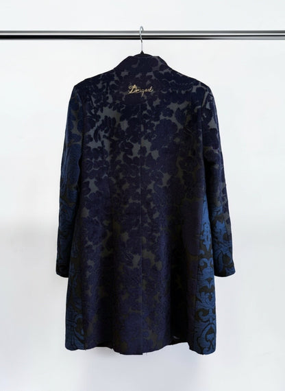 Desigual Blue & Black Velvet Coat — Size 44