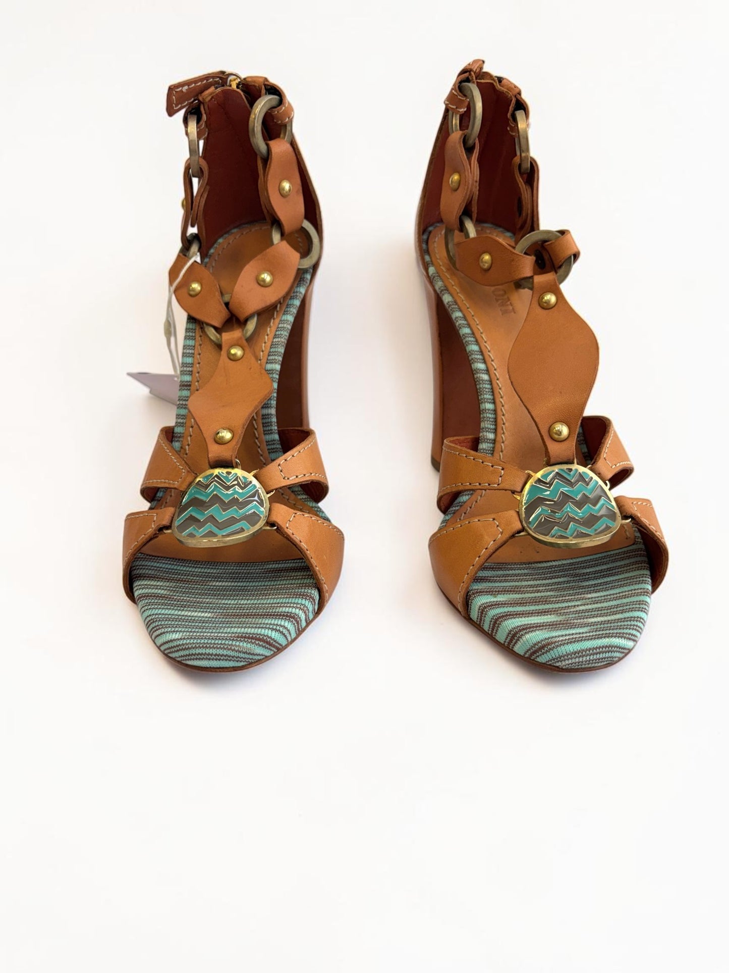 Missoni Vacchetta Nappa Heels in Caramel & Turquoise — Size 38