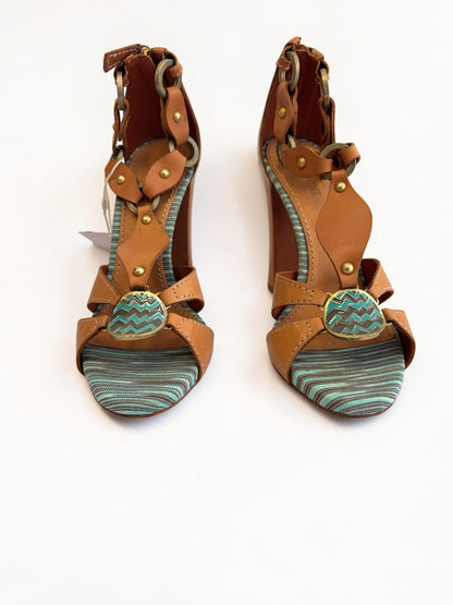 Missoni Vacchetta Nappa Heels in Caramel & Turquoise — Size 38