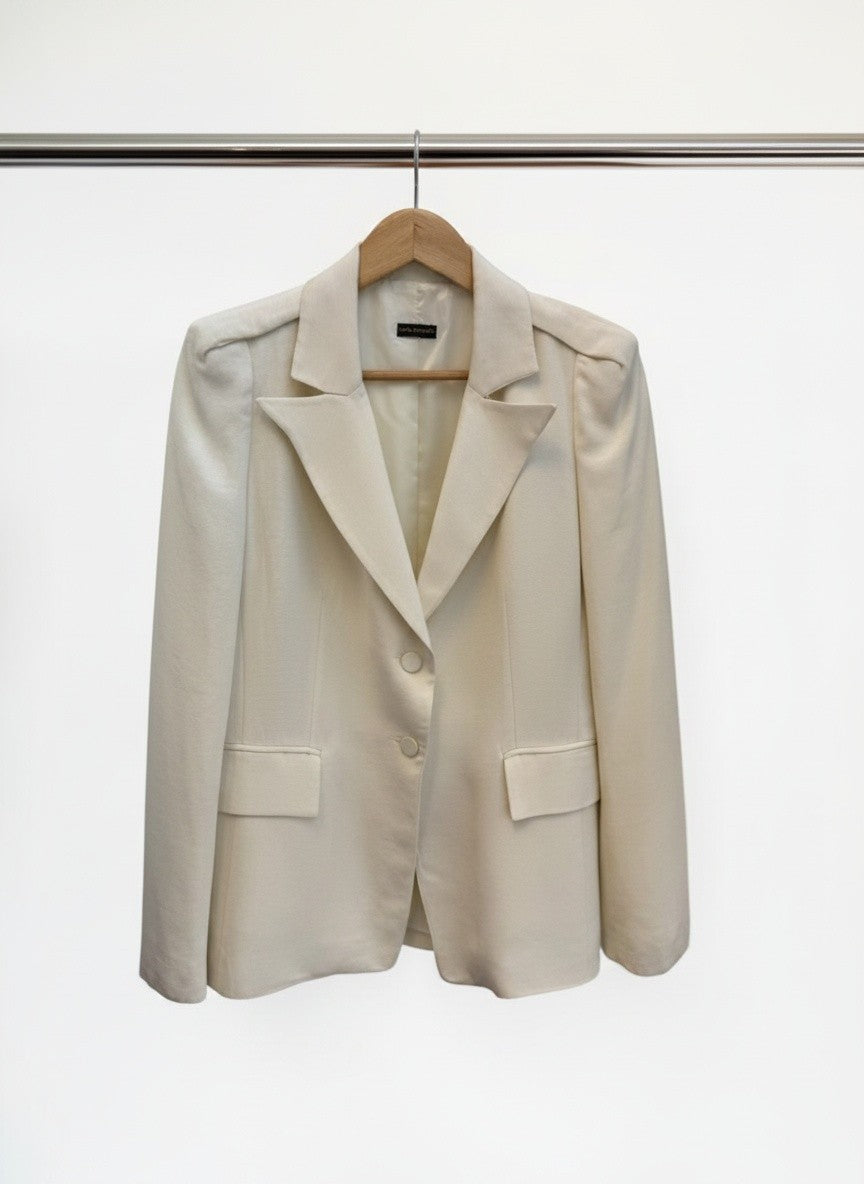 Carla Zampatti Ivory Crepe Long Line Blazer Jacket — Size 10