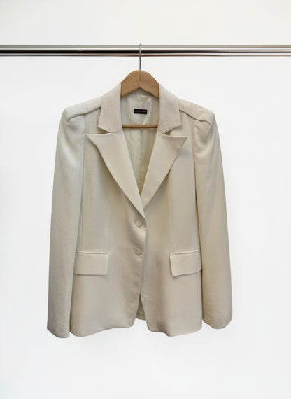 Carla Zampatti Ivory Crepe Long Line Blazer Jacket — Size 10