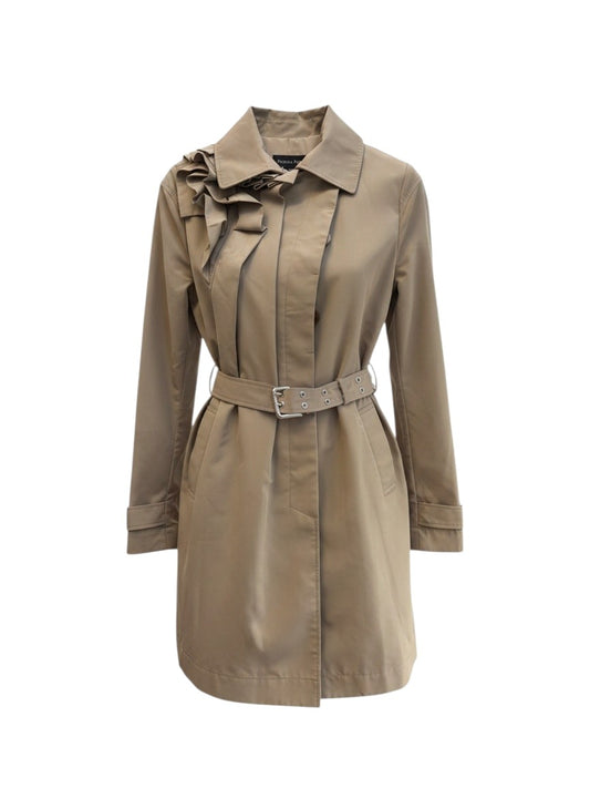 Patrizia Pepe Trench Coat with Ruffle Shoulder – Size 44 (fits Small)