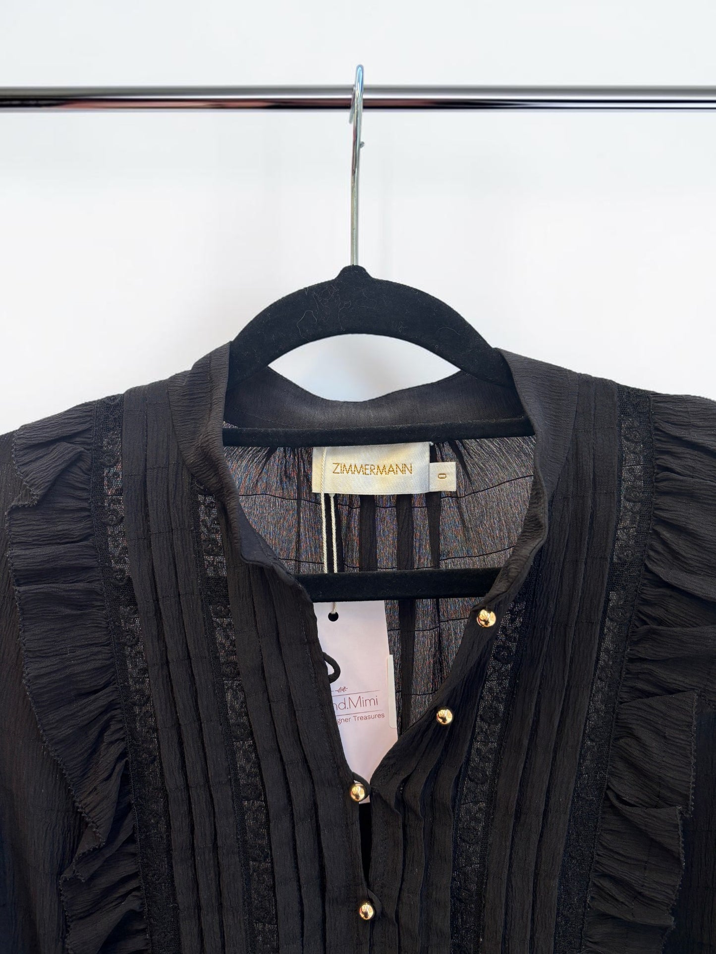 Zimmermann Halliday Lace Trim Shirt in Black – Size 0