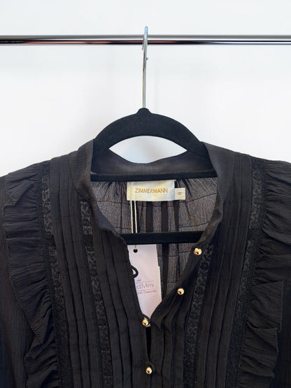 Zimmermann Halliday Lace Trim Shirt in Black – Size 0