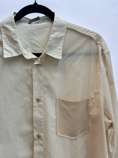Bottega Veneta Cream Cotton Shirt with Mesh Contrast Pocket – Size S