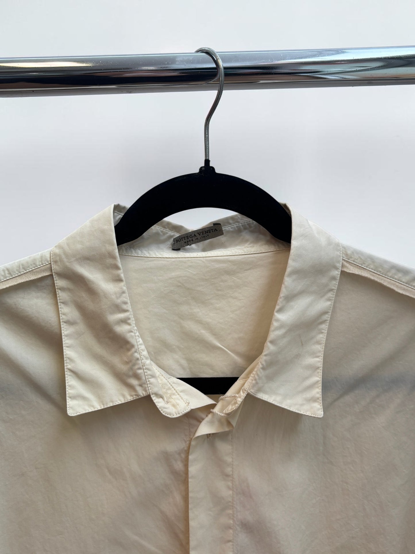 Bottega Veneta Cream Cotton Shirt with Mesh Contrast Pocket – Size S