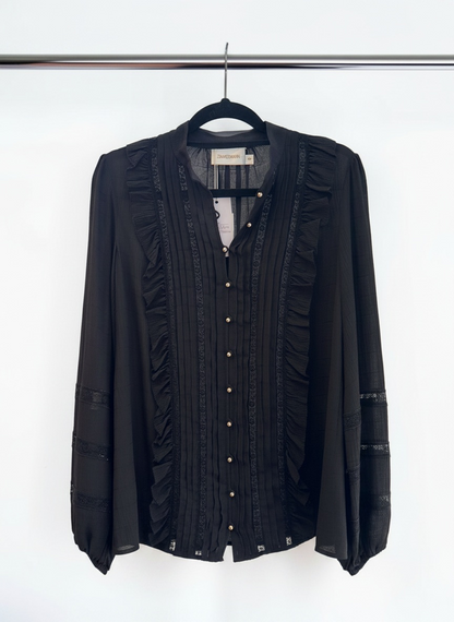 Zimmermann Halliday Lace Trim Shirt in Black – Size 0