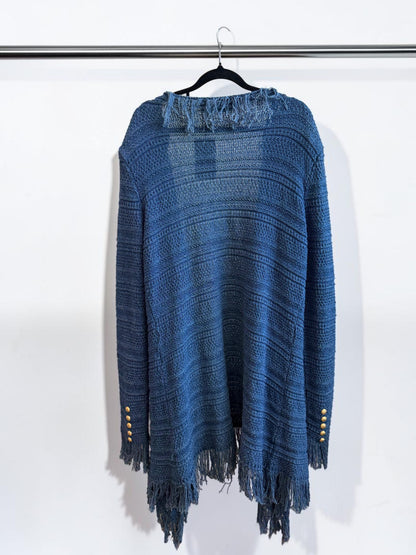 Balmain Blue Fringed Open-Front Cardigan – Size L