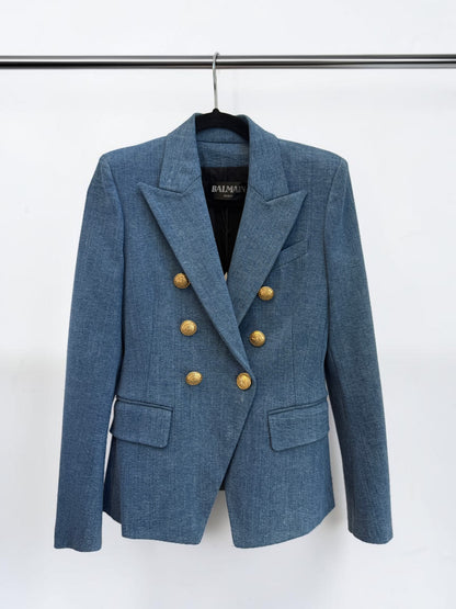 Balmain Blue Denim Double-Breasted Blazer – New With Tags – Size 40