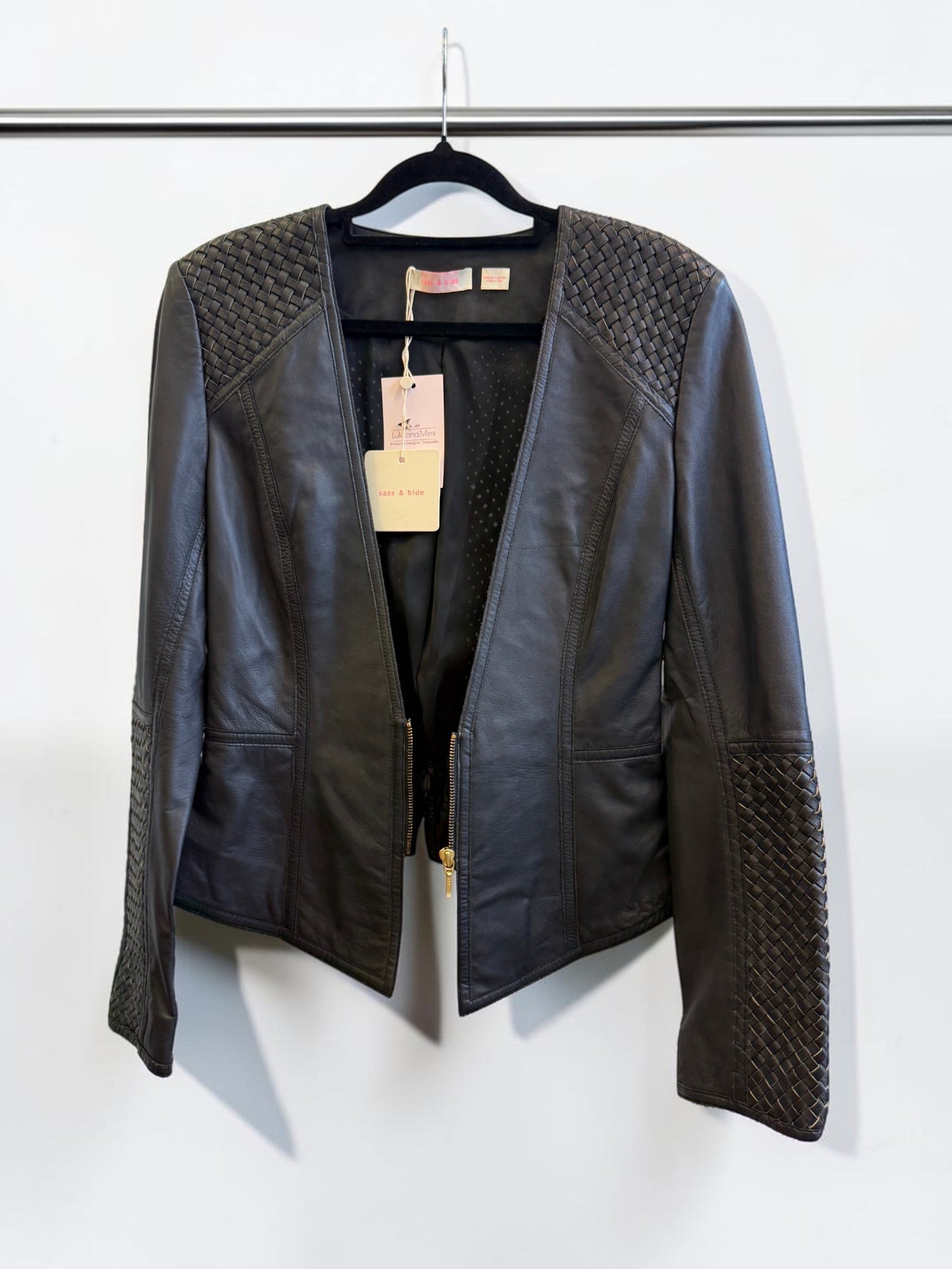 Sass & Bide Mourning Air Woven Leather Jacket in Dark Navy NWT - Size 38