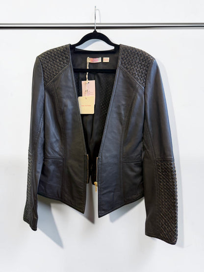 Sass & Bide Mourning Air Woven Leather Jacket in Dark Navy NWT - Size 38