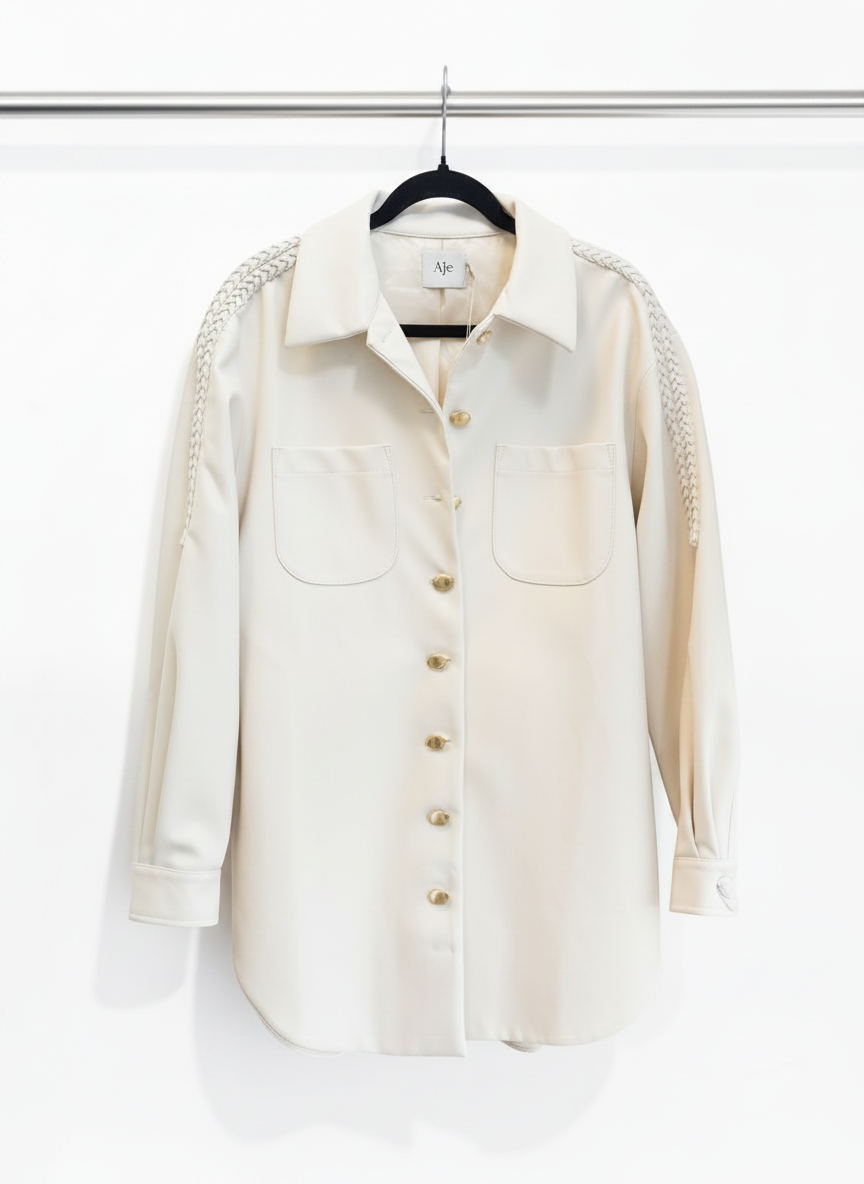 AJE Flourisher Braided Jacket – Ivory Vegan Leather – Size 12