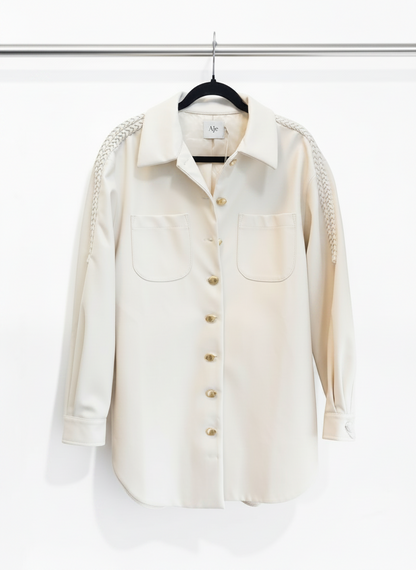 AJE Flourisher Braided Jacket – Ivory Vegan Leather – Size 12