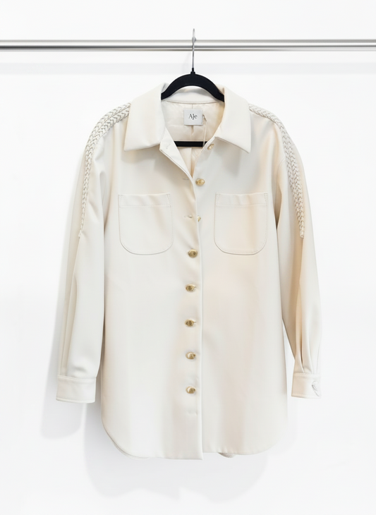 AJE Flourisher Braided Jacket – Ivory Vegan Leather – Size 12