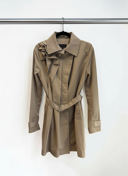 Patrizia Pepe Trench Coat with Ruffle Shoulder – Size 44 (fits Small)