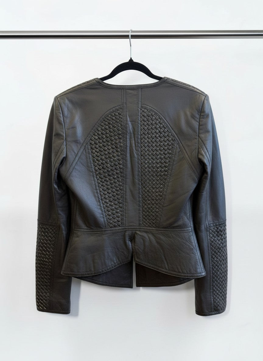 Sass & Bide Mourning Air Woven Leather Jacket in Dark Navy NWT - Size 38