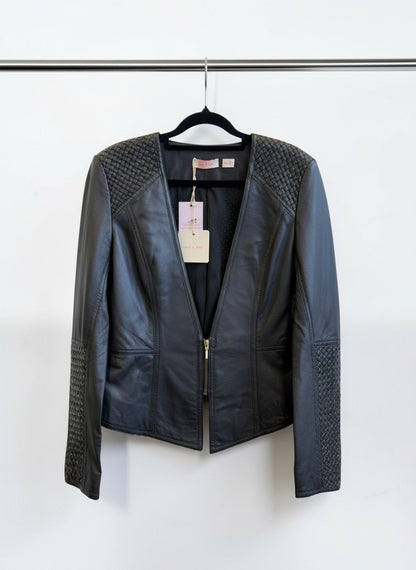 Sass & Bide Mourning Air Woven Leather Jacket in Dark Navy NWT - Size 38