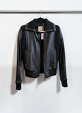 Diesel Black Leather Biker Jacket with Rib Knit Panels — Size S