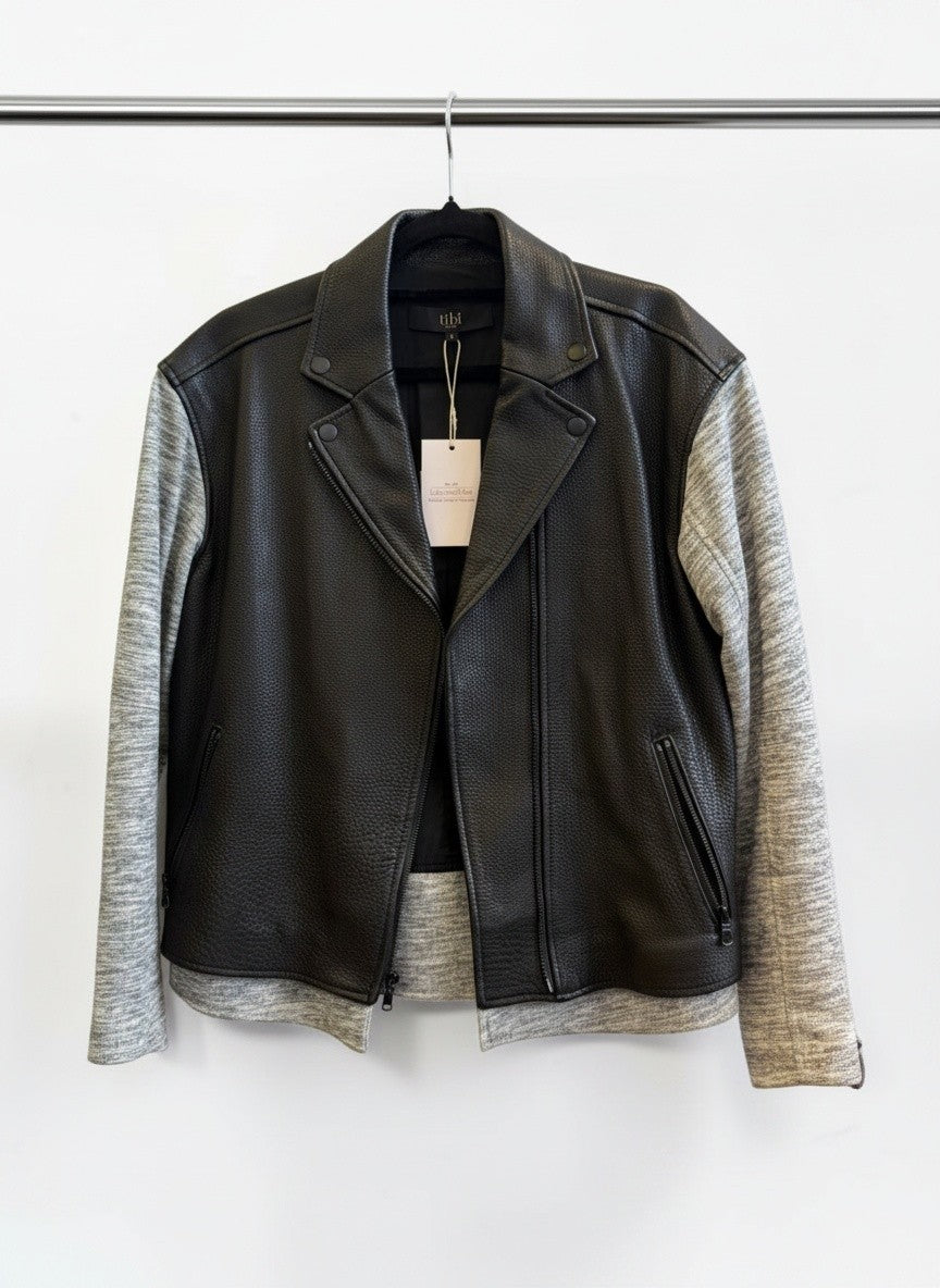 Tibi Black Leather & Cotton Jacket — Size S