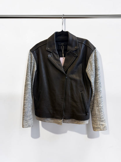 Tibi Black Leather & Cotton Jacket — Size S