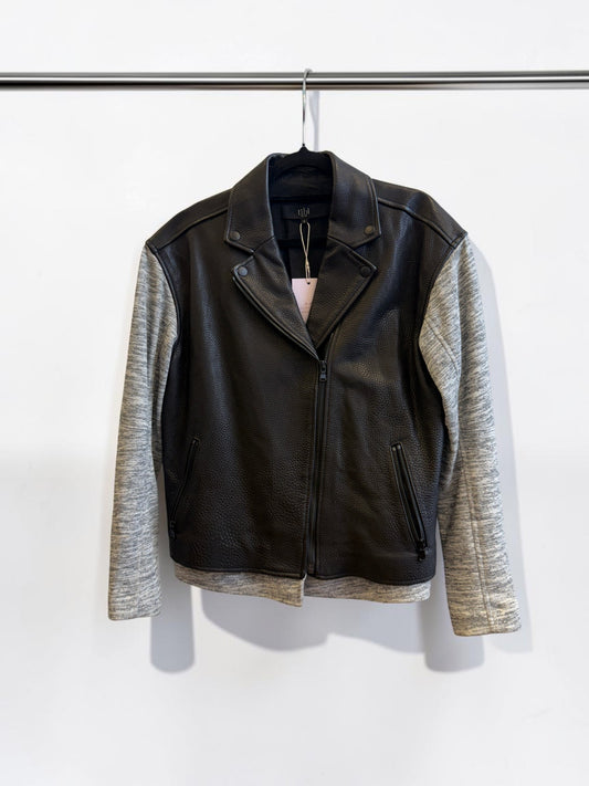 Tibi Black Leather & Cotton Jacket — Size S