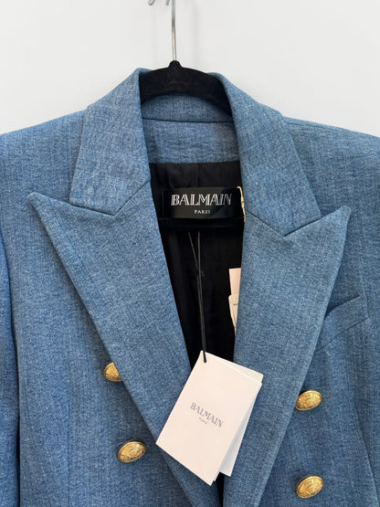 Balmain Blue Denim Double-Breasted Blazer – New With Tags – Size 40