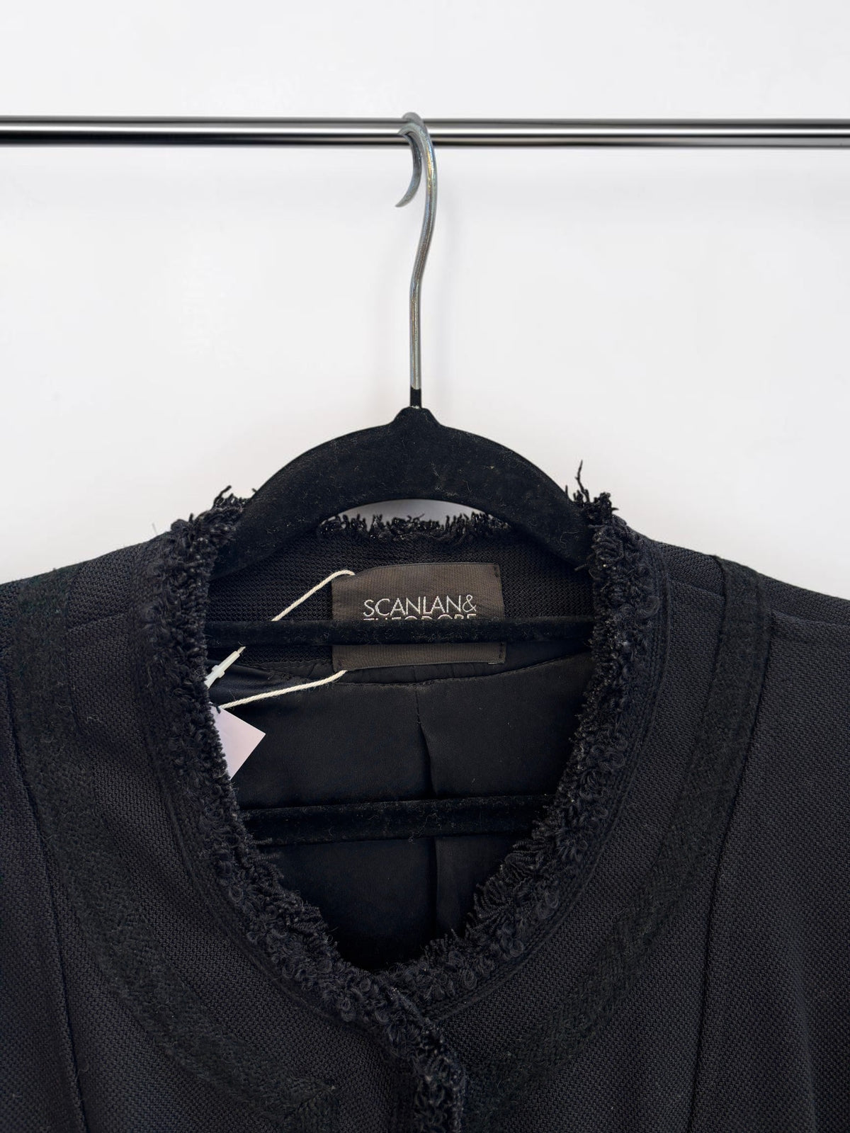 Scanlan Theodore Black Tweed Jacket with Fringe Trim — Size 10