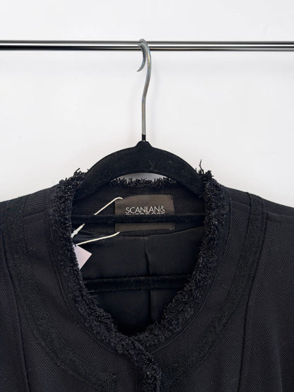 Scanlan Theodore Black Tweed Jacket with Fringe Trim — Size 10